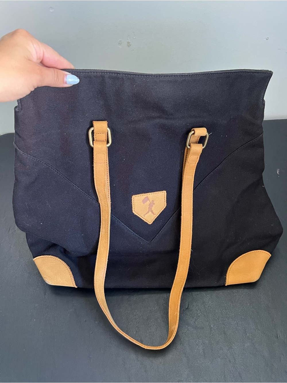 Black Canvas Tote with Tan Leather Accents